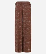 Pantalón de playa marrón con estampado paisley, de corte palazzo y cintura con lazo.