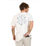 Pack que incluye una remera blanca de algodón y poliéster con estampado del logo de Maui and Sons en el pecho y una billetera negra de cuero sintético con compartimentos interiores para tarjetas y billetes.