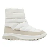 Botas de nieve Columbia Snowtrot Mid, color blanco con detalles en beige. Cuentan con tecnología Omni-Tech™ que repele el agua y Omni-Heat™ que retiene el calor.