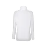 Buzo blanco de micropolar con media cremallera, cuello alto y mangas largas.