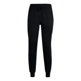 Pantalón de jogging negro Under Armour para mujer, de corte ajustado, con cintura elástica ajustable con cordón, bolsillos laterales y logo estampado en la pierna.