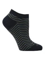 Calcetines tobilleros negros con diseño de líneas en zigzag color gris y verde oliva.