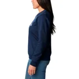 Buzo azul marino de algodón con cuello redondo y mangas largas. Logotipo de la marca Columbia estampado en blanco en el pecho.