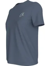 Remera azul de algodón con logo bordado de Calvin Klein en el pecho. Corte regular, cuello redondo y mangas cortas.
