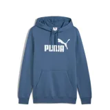 Canguro azul con capucha y cordones ajustables, bolsillo tipo canguro y logo Puma estampado en blanco en el pecho.