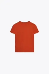 Camiseta marrón de algodón con cuello redondo y mangas cortas.