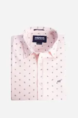 Camisa de manga corta azul marino con estampado de estrellas blancas, corte slim fit y logo bordado en el pecho.