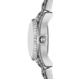 Reloj Michael Kors modelo Lexington, con caja y brazalete de acero inoxidable plateado, esfera plateada con números romanos y detalles de cristales.