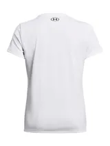 Remera deportiva Under Armour Tech™ de manga corta, color lila, con cuello en V y logo estampado en el pecho.