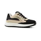 Championes urbanos Korium Ailen, con base blanca y detalles en negro, beige y dorado.