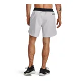 Short deportivo azul con cintura elástica negra, bolsillos laterales con cierre y logo de la marca en la pierna izquierda.