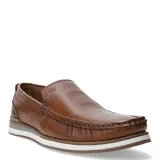 Mocasines Democrata Rom color marrón tabaco, confeccionados en cuero con perforaciones decorativas y suela de goma con detalles en gris y blanco.