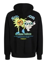 Hoodie negro con capucha y manga larga, de fit holgado y tejido loop back.