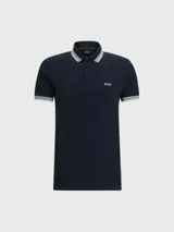 Remera polo roja de algodón, corte regular fit, con cuello y mangas con ribetes en blanco y marrón. Logo de la marca bordado en blanco en el pecho.