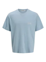 Camiseta celeste de manga corta y cuello redondo con estampado en el frente que dice 'Studio Originals Edition'.