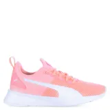 Zapatillas deportivas de malla respirable, color rosa con detalles en blanco y suela de goma.