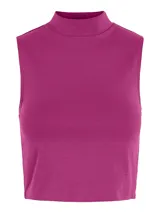 Top fucsia sin mangas con cuello alto.