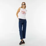 Musculosa blanca de algodón con el logo de la banda Pink Floyd estampado en el frente con efecto desgastado.