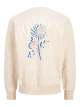 Buzo color crema de algodón con cuello redondo, manga larga y puños acanalados. Estampa en la espalda con la palabra "POISONOUS" y un diseño floral.