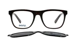 Armazón para lentes INVU 42420B color carey con clip-on polarizado negro.
