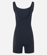 Enterito deportivo marrón de microfibra sin estampa, con breteles anchos.