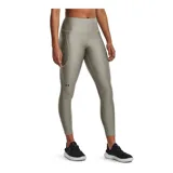 Calza de mujer Under Armour HeatGear® de tiro alto hasta el tobillo, color gris azulado, con cintura antideslizante y logo en la pierna.