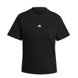 Remera negra de corte clásico con cuello redondo y logo Adidas pequeño en el pecho.