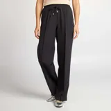 Pantalón negro de tiro alto con corte ancho, cintura elastizada con cordón ajustable y bandas laterales en color crudo.