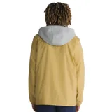 Campera Vans Mn Riley color amarillo ocre con capucha gris y cordones ajustables. Cierre con botones a presión y logo de la marca bordado en el pecho.