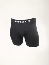 Boxer largo negro de microfibra sin costuras, con cintura elástica con logo de la marca en blanco.