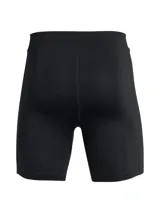 Calza de running negra ajustada al cuerpo, con logo de Under Armour en la pierna izquierda.