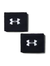 Par de muñequeras deportivas Under Armour negras con logo blanco bordado.