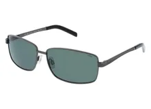 Lentes de sol INVU modelo B1215A, con montura rectangular de metal color gris plomo y lentes polarizadas color verde oscuro.