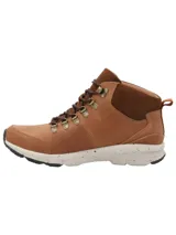 Botín acordonado color café, con capellada de cuero y poliéster, forro de poliéster y suela de goma y EVA con tecnología Honey Foam.