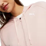 Campera con capucha Puma Modern Sports Full-Zip para mujer, color rosa pálido, con cierre frontal completo, mangas raglán y tecnología dryCELL.