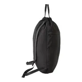Mochila tote de poliéster color negro, con correas extraíbles y compartimento principal de cierre de cordón.