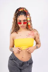 Top strapless de algodón con lycra, color rosa.