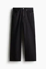 Pantalón de jean negro de tiro alto, corte relajado y pierna ancha.