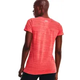 Remera Under Armour Tech Twist de mujer, color rosa jaspeado, de corte entallado, con mangas cortas y cuello en V.