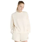 Buzo color beige de corte holgado, cuello redondo y logo bordado en el pecho.