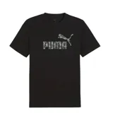 Remera negra de algodón con logo de Puma estampado en el pecho con diseño de camuflaje.