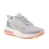 Championes deportivos urbanos American Sport Airtech Dina, color gris claro con detalles en gris oscuro y rosa. Capellada de tejido de punto, ajuste con cordones, suela blanca con cámara de aire rosa y logo "AS" en el talón.