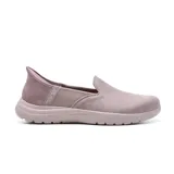 Zapatillas Skechers Hands Free Slip-ins On-the-GO Flex Captivating color lila, sin cordones, con capellada de cuero vegano, plantilla Skechers Air-Cooled Memory Foam y entresuela ligera con amortiguación ULTRA GO.