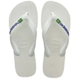 Ojotas Havaianas modelo Brasil Logo, color blanco con logo de la marca y bandera de Brasil en las tiras.