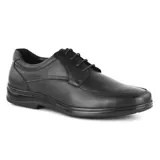 Zapato de cuero negro, con diseño elegante y cierre de cordones, ideal para ocasiones formales.