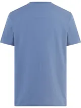 Remera celeste de algodón con cuello redondo y mangas cortas. Cinta con logo Calvin Klein en espiguilla en los laterales.