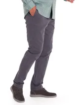 Pantalón de hombre RKF modelo Turin, estilo chino, color gris, corte moderno, tiro medio, con tecnología Natural Flex.