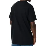 Remera negra de manga corta con estampa del logo de Thrasher Magazine en color naranja y gris.