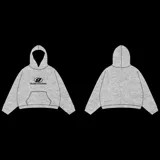 Hoodie gris de algodón con capucha y bolsillo canguro.