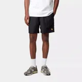 Short de baño negro Carhartt WIP, con logo bordado en color dorado en la pierna izquierda.